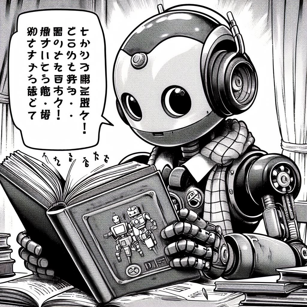 A robot learning, manga style (Bing)